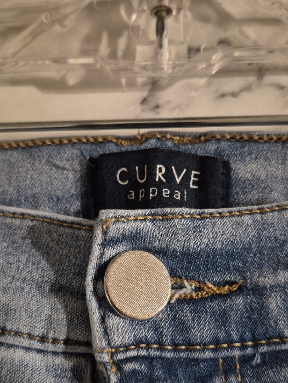 High-Rise Light Blue Flare Jeans with Decorative Buttons - Picture 3 of 4